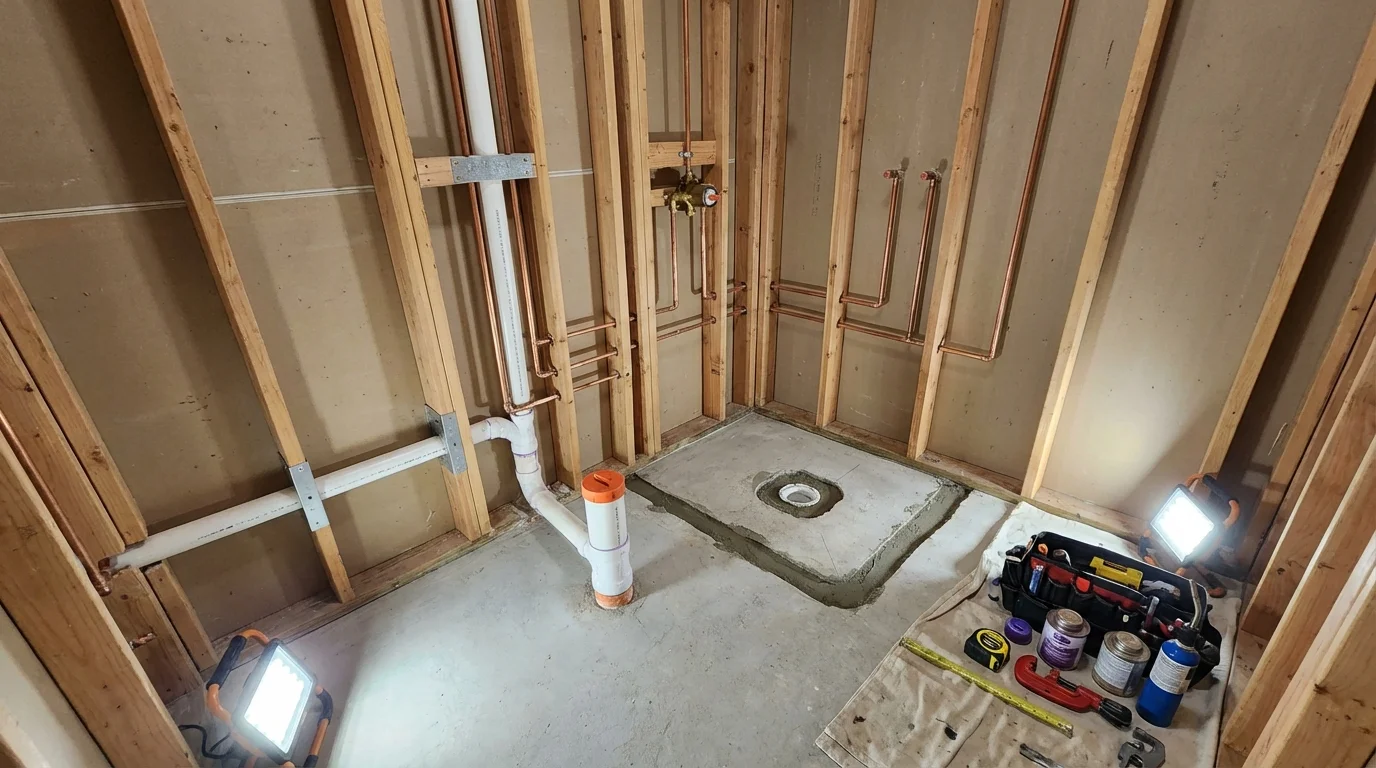 Bathroom rough-in plumbing during remodel by Johns Plumbing LLC in Olton