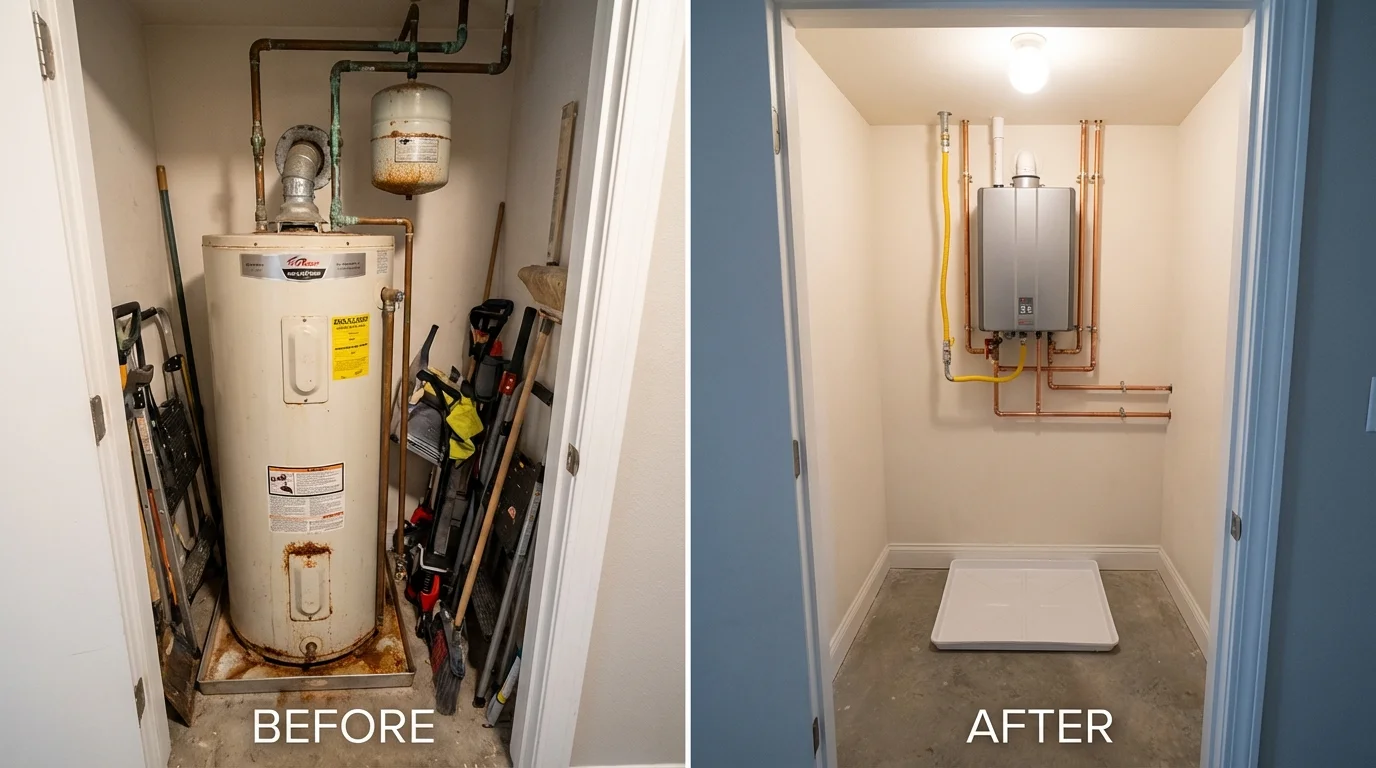 Tank water heater versus wall-mounted tankless unit comparison for Olton, TX homeowners